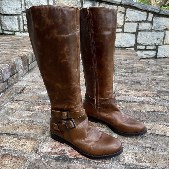 Matisse Shoes - Matisse Boots Womens 8.5M Britain Tall Riding Brown Leather Zip Buckle Strap